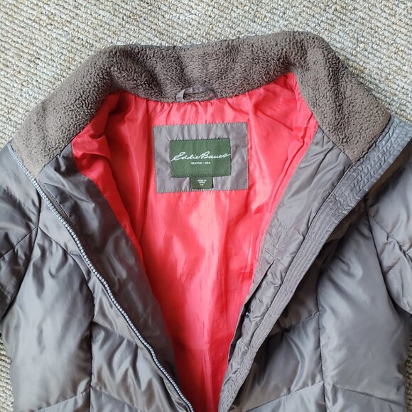 Eddie Bauer EB550  Women's Tall Medium Goose Down Puffer Jacket TAUPE - Picture 9 of 14